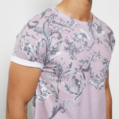 Pink faded floral print T-shirt